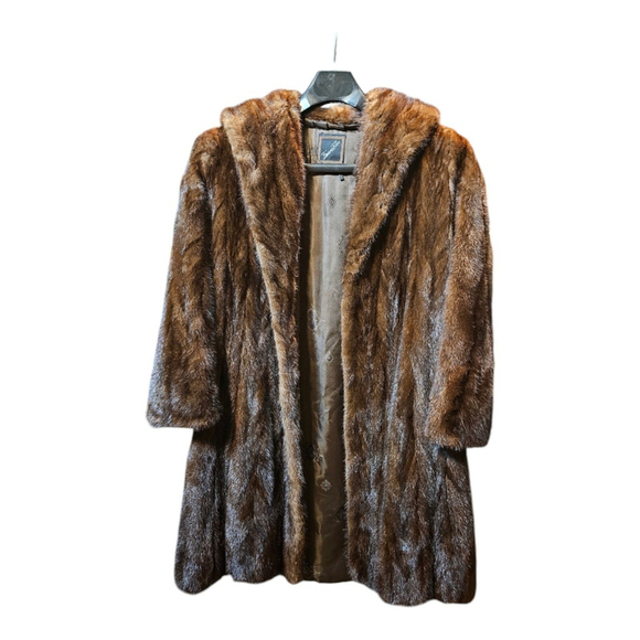 Women's Famous Barr Brown Authentic Mink Fur Coat Size L - Picture 6 of 12